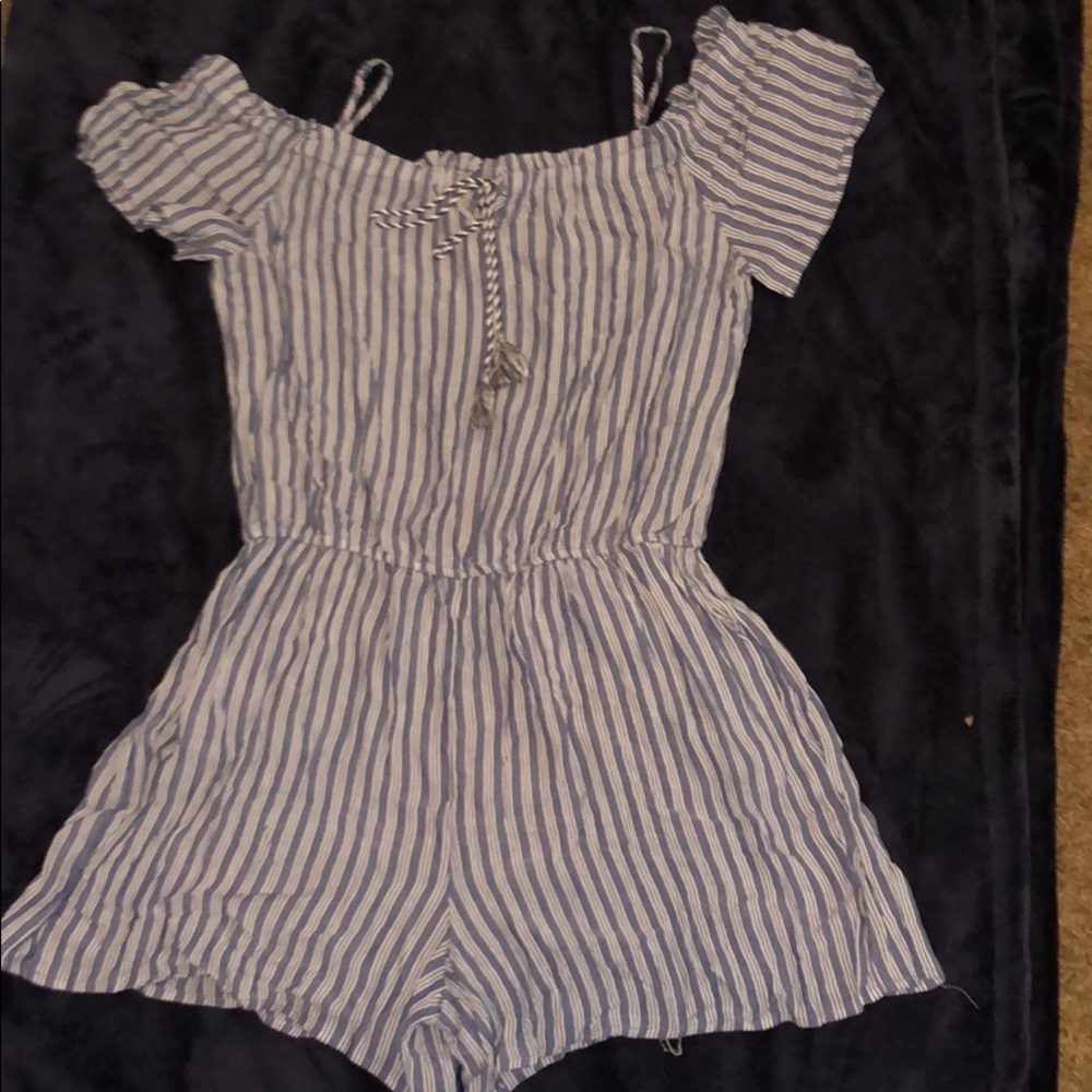 Blue and white striped boutique romper